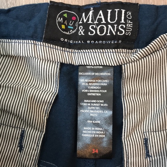 Maui & Sons Surf Co. Mens Blue Striped Shorts 34 - Picture 4 of 8